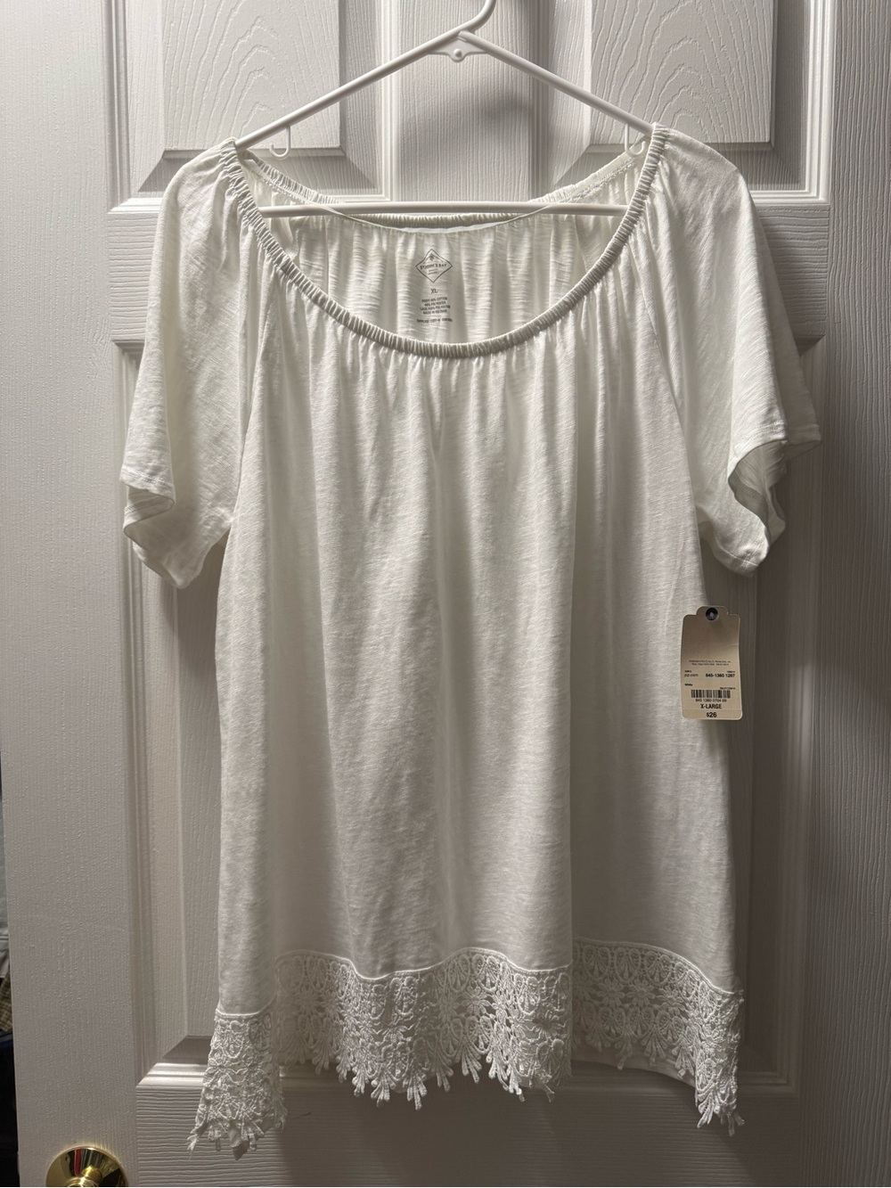 St. John's Bay White Short Sleeve Lace-Hem Tunic